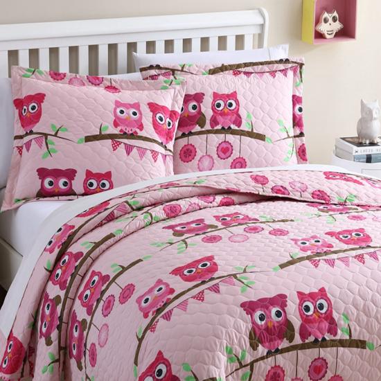 cxmicrotex Owl Pink Quilt Set Girls Bedding Collection